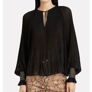 DEREK LAM 10 CROSBY Helena Pleated Chiffon Blouse in Black